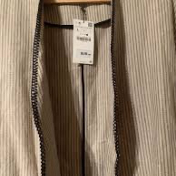 Lagenlook Long Linen Neutral Stripe Duster/Coat with FrInge - Picture 2 of 3